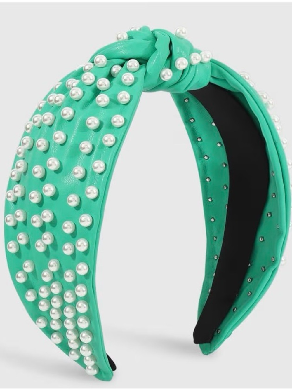 Teal Faux Leather Knotted Pearl Headband | Turquoise Statement Hair Accessory
